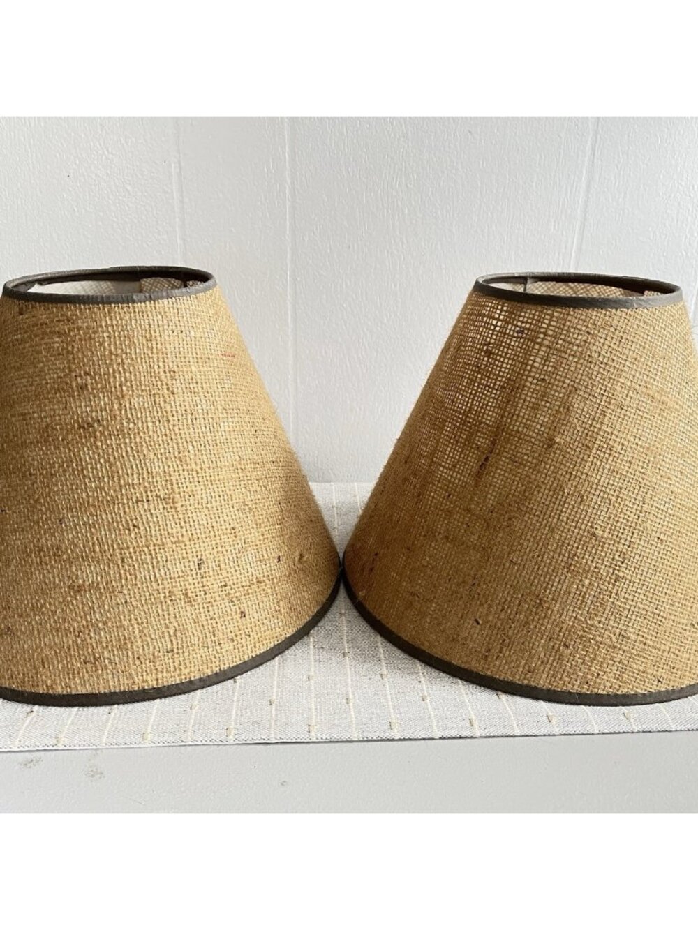 Vintage Brown Burlap Lamp Shade 12” Across Bottom Solid Shape Set Of 2